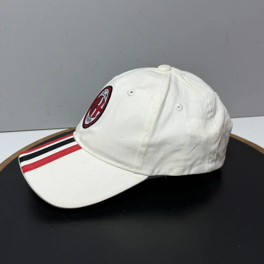 AC‎ Milan Hat Adidas Youth OSFM Soccer Fan Futbol Cap White Red Black Striped